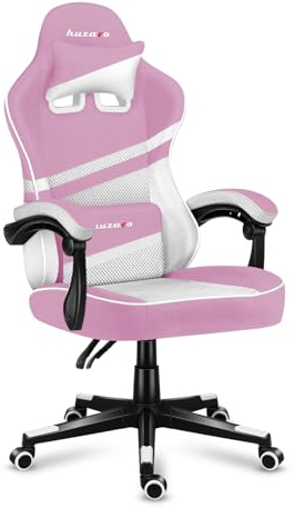 huzaro Force 4.4 Pink Mesh | Gaming Stuhl PC Bürostuhl Schreibtischstuhl Ergonomischer Gamer | Kopfstütze Lendenkissen | bis 130 kg belastbar | Höhenverstellbar Wippfunktion | Stoff | Rosa