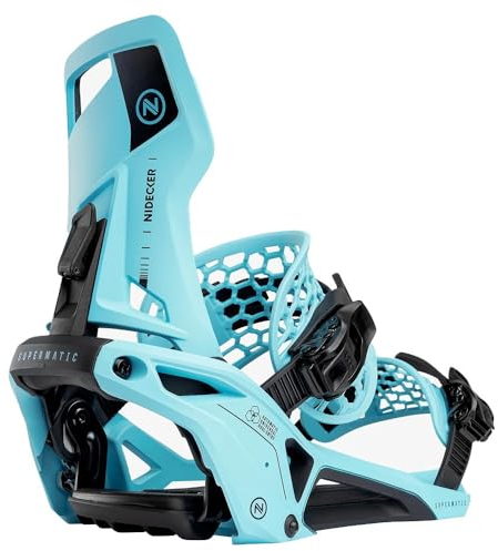 Nidecker Supermatic Snowboard – Universelle, doppelt einsteckbare automatische Bindung – Komfortabel und zuverlässig wie eine Klassische Zwei-Riemen-Bindung - Escape Cyan