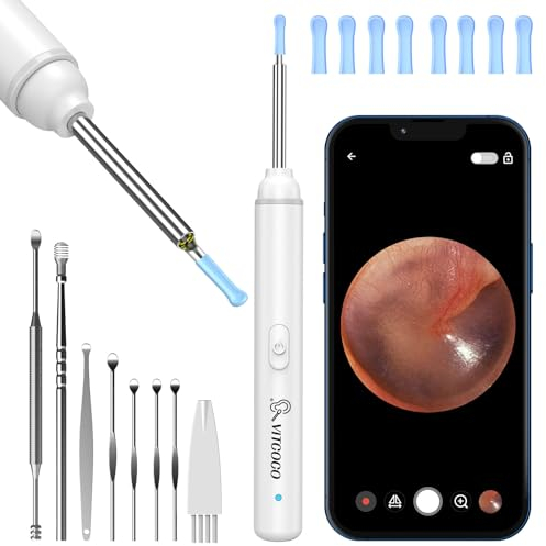 Ohrenschmalz Entferner Otoskop, VITCOCO 1920P Wifi Ohrreiniger, Ohrenreiniger mit Kamera, Otoskop mit 6 LEDs für iPhone, iPad und Android-Smartphones, Weiß