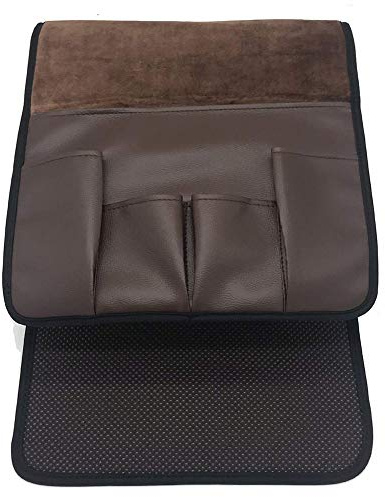 CAFFEN Betttasche 5 Taschen for Zuhause, Sofa, Seite, Couch, Stuhl, platzsparend, Leder, Fernbedienung, Hänge-Organizer, Armlehne, praktische Aufbewahrungstasche Bett Organizer (Color : Dark Brown)