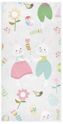 Yuiboo Dekoratives Badetuch, niedliches Paar, Hase, Frohe Ostern, Waschlappen, 76,2 x 38,1 cm, cremefarben, Handtücher für Badezimmer, Yoga, Handtuch, Mikrofaser