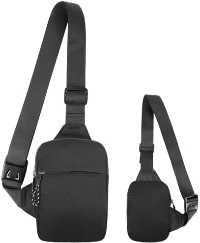 Hejo Sling Crossbody Bag, Umhängetasche Herren, Wasserdichte Brusttasche, Atmungsaktive Schultertasche für Herren Junge Frauen, Shoulder Chest Bag für Outdoor Wandern (Reines Schwarz, L)