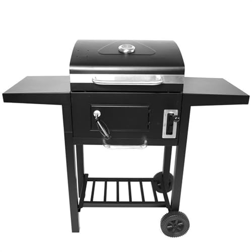 VHVYWY Holzkohlegrill Offset Smoker, BBQ-Grill für draußen mit 2 Seitentischen, mit Dämpfer-Rauchkontrolle, dickem Eisenstahl & Doppelkammer-Design, Thermometer & Schornstein