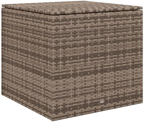 Outsunny Polyrattan Auflagenbox, Kissenbox mit Deckel, Hubautomatik, Wetterfest Aufbewahrungsbox für Garten, Balkon, 75 x 75 x 70 cm, Sand