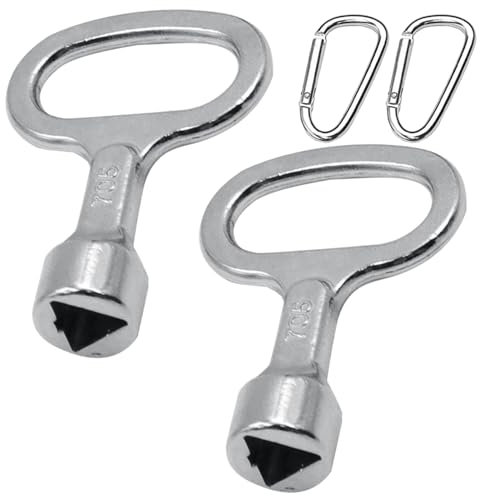 Parthan 2 Packs Meter Box Key Gas Box Key Silver Triangle Key with Keychain - Durable Steel Rust Resistant Gas Meter Box Key