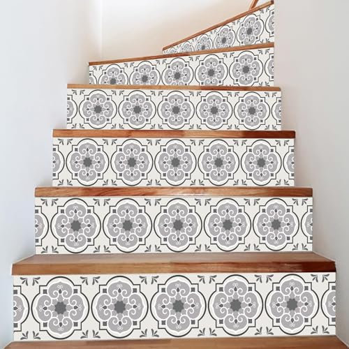 ANHUIB 6 Stück Treppenaufkleber Selbstklebend,Treppen Sticker,Vintage Fliesen Aufkleber,Treppensteiger Aufkleber,Wasserdichte Wandtattoo für Küche Badezimmer,Abnehmbare Tapete Zuhause Deko,18x100cm