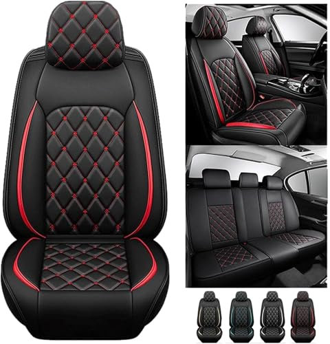 YJTYC Auto Schonbezüge für Jeep Renegade 2014-2024, Atmungsaktive Leder und Stoff Sitzbeüge Set Vorne und Hinten 5 Stück, Universell Autositzschoner,A(red)