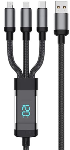 1.2m 3-in-1 LED Display USB-A to iPhone Cable/Type-C/Micro USB Fast Charging Cable for iPhone, iPad, MacBook, AirPods Pro, Samsung, Google (1.2m)