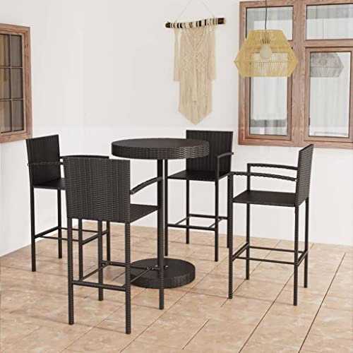 KATERYY 5-TLG. Gartenbar-Set Poly Rattan Schwarz,GartenbarSet mit Bartisch und Barhockern Komfort und Stil für den Außenbereich