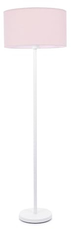 ValueLights | White Metal Single Stem Floor Lamp with Blush Pink Fabric Drum Lampshade for Living Room Lounge | Floor Lamps, Home Décor & Improvement Essential | Included LED Bulb