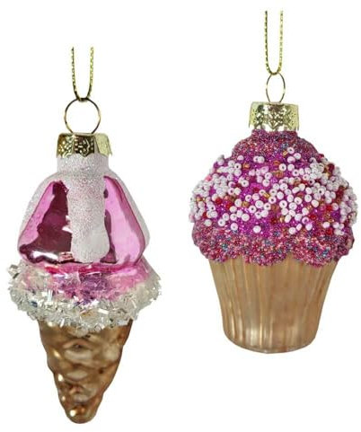 Christbaumschmuck EIS Cupcake 2 Stück Lila Glas Eiswaffel Christbaumanhänger