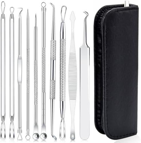 ZEPIQOR Lot de 10 outils tire-comédons pour enlever l'acné, tire comedon, les points noirs, les points blancs, les boutons, les boutons et les boutons sur la peau du nez et du visage