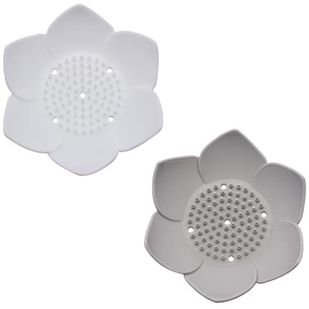 2 Stück Silikon Seifenschale mit Ablauf, Selbstentleerender Seifenablage Dusche, Seifenhalter Waschbecken, Seifenschalen für die Dusche, Seifenschale mit Blütenblatt (weiß und grau)