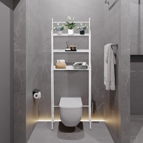Meuble WC, Meuble Machine à Laver, Étagère Toilette, Meuble Dessus Machine à Laver, Étagère Salle de Bain à 3 Niveaux, Gain d'Espace, 157 * 55 * 26cm - Blanc