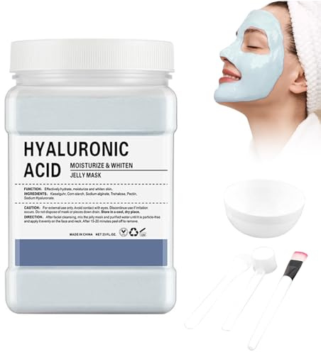 Poudre Masque Visage à L'acide Hyaluronique 650g Avec Outil - Masque Jelly Pour Visage, Hydratant & Hydratant, Masque Peel-Off Pour Une Hydratation En Profondeur & Eclat