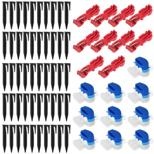 Yuragim Lot de 50 connecteurs de câble pour robot tondeuse à gazon, avec 50 piquets + 10 bornes de raccordement + 10 serre-câbles étanches - Accessoires pour robot tondeuse Gardena