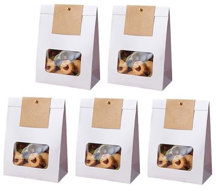 Ksikdeg Pack of 50 Practical Paper Bags Cookie Package Bag with Window Convenient Packaging Bag for Baking Food Parties