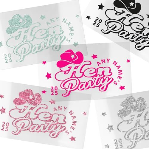 Personalised Hen Party Iron-On Transfer – Cowboy Hat Design | Custom HTV Sticker for Hen Do T-Shirts | Bridal Party Glitter Transfer Vinyl