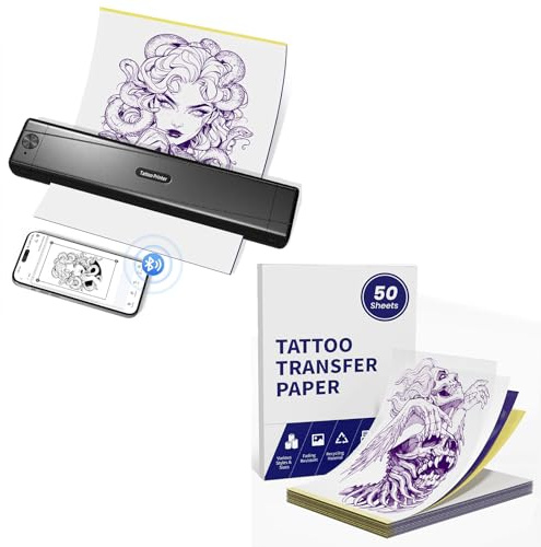 TATTMUSE Thermocopieur Tatouage Bluetooth avec 50 Feuilles de Papier Format A4, Machine Transfert de Tatouage pour Artistes de Tatouage et débutants