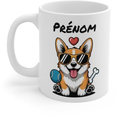 Teecustom Mug Corgi Prénom Personnalisé Tasse Chien Cool 325ml pour enfant et adulte