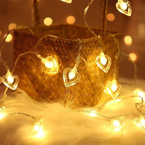 Herzförmige Lichterkette,1.5M 10LED Valentinstag Herzförmige Lichterkette,Lichterkette Innen,Valentinstag Dekoration,Aussenlichterkette Batterie,Lichterketten Vorhang,Outdoor Christmas Decorations