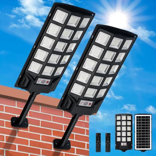 SENDALE 500W Lampadaire Solaire Exterieur 2 Pièces,6500K Projecteur Solaire Exterieur avec Télécommande,IP66 Étanche Puissant Spot Solaires Exterieur Éclairage pour Jardin, Cour, Parking