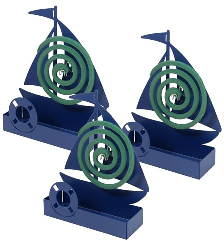 Baroni Home Set di 3 Porta Zampirone in Metallo Portazampirone da Interno o da Esterno da Interrare in Vasi o nel Giardino Fantasia, Barca Blu 17x5x18 cm