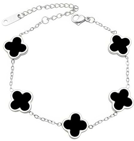 Chiorgone Vierblättriges Kleeblatt-Armband für Damen, 18 Karat vergoldet/Titanstahl, Glücksbringer, verstellbarer Schmuck, One Size, Titanstahl, Kein Edelstein