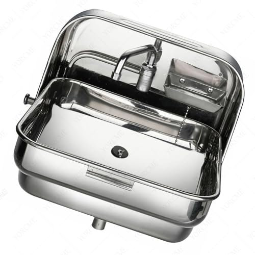 YORCME Outdoor Camping Sink Stainless Steel-Portable Foldable Hand Wash Basin with Tap-Perfect for Caravans, Vans, Boats-Lightweight & Rustproof