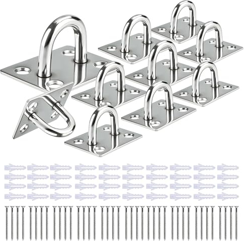 Edelstahl ösen mit Augplatte, 10 Stück Deckenhaken Schwerlast Silber | Schwerlast-Deckenhaken aus Edelstahl Deckenaufhängung , Augplatte Mit öse Für Hängesessel, Zimmerpflanzen und Schaukel
