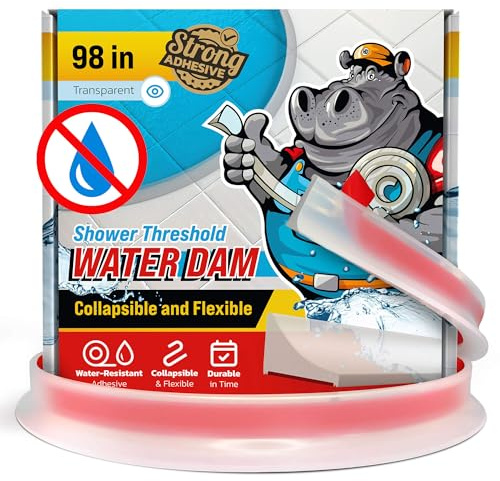 Seuil de douche barrière d'eau 248,9 cm – Protection d'eau transparente pliable pour douche à l'italienne – Bande d'étanchéité pour bas de porte Hippo Dam