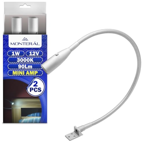 MONTERAL 2 Pièces LED Lampe Flexible 1W 12V 3000K 90Lm - Lampe de Chevet Flexible avec Connecteur Mini AMP - Indice de Protection IP20