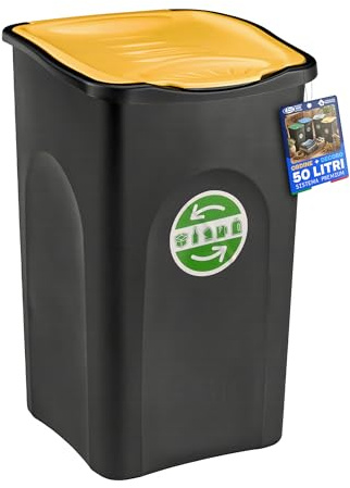 Sicignano Ecogreen Poubelle de tri sélectif avec couvercle coloré 50 l pour intérieur et extérieur Jaune 37 x 37 x H 56 cm