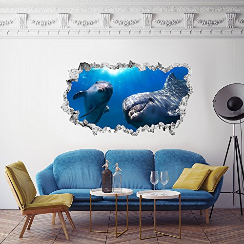 kina 3DA0017 Wand Aufkleber 3D - Einrichtungsideen Delphin-Aquarium 3D - Misst 80x44 cm - Wanddekoration, Wand Aufkleber, Tapete