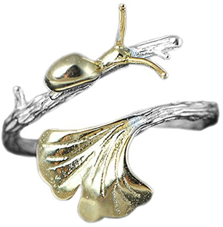 Helen de Lété (Original Little Schnecke auf Ginkgo Blatt Sterling Silber Open Ring