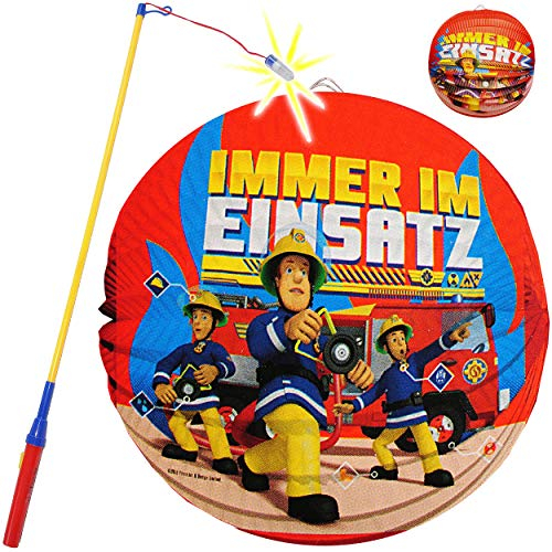 alles-meine.de GmbH Set: Laterne/Lampion + LED Laternenstab - Feuerwehrmann Sam - aus Papier - RUND - für Kinder Papierlaterne - Lampe - Laternen Lampions - Figuren - Laternenu..