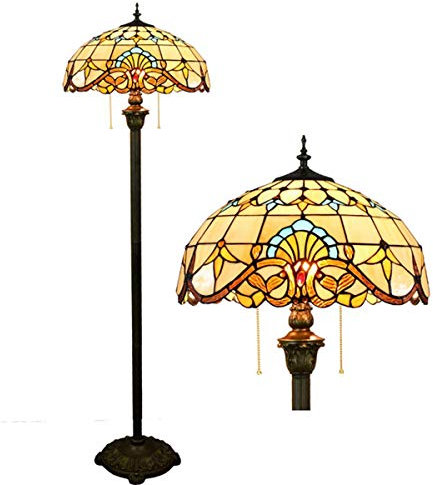 GDLight Tiffany Style Stehleuchte Barock Design 2 Light Stehleuchte mit Resin Base und Pull Chain für Schlafzimmer Wohnzimmer Lesen, 63 Zoll groß