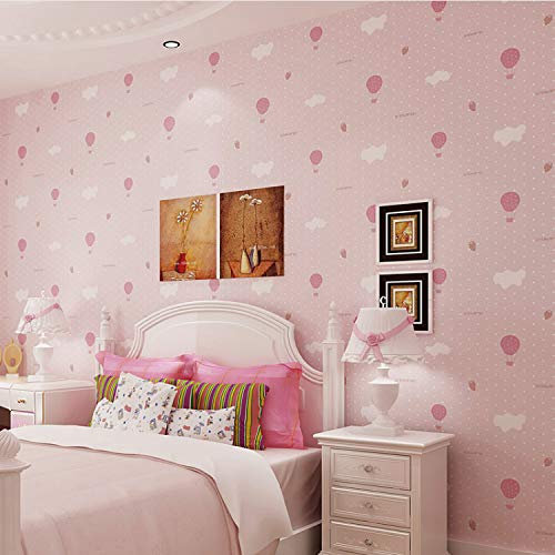 Moderne Rosa Wolken Luftballons Punkte Cartoon Jungen Mädchen Kinder Bettwäsche Raum Tapete Wandbild 3D Plain Vliestapete Rolle10m*0.53m
