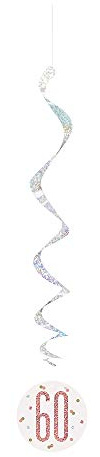 Number 60 Hanging Swirl Decorations - 32 | Glittery Rosegold | 6 Pcs.