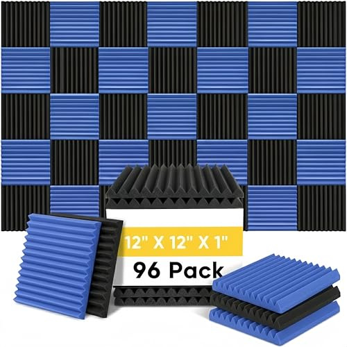 96 Pack Black/BLUE 12 X 12 X1 Acoustic Panels Studio Soundproofing Foam Wedge Tiles,
