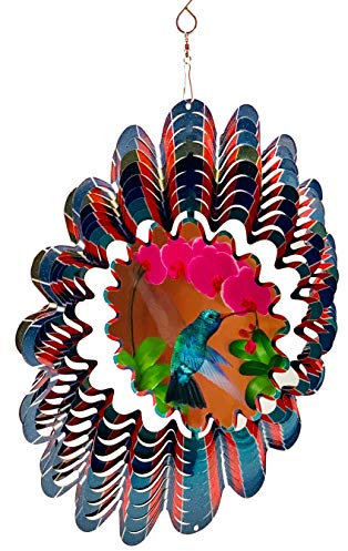 Dundee Deco W3002 Moulin à vent dans une boîte cadeau – Décoration 3D à suspendre pour intérieur ou extérieur – Fleurs de colibri – Bleu sarcelle, rose, rouge, vert, bleu – Idée cadeau unique
