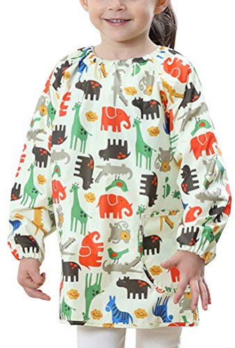 PRETYZOOM Kids Art Smocks Waterproof Long-sleeve Children Painting Aprons Bib Clothing Protector for Baking Cooking Feeding Playing (Yellow Size S)