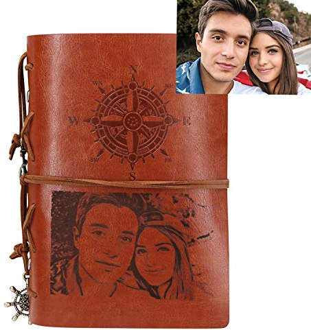 Personalisiertes Ledernotizbuch, Vintage-Stil, Piratenanker, PU-Einband, lose Blätter, mit Schnur gebunden, blanko, personalisiert mit Ihrem eigenen Foto für Männer