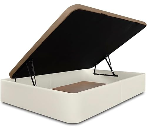 Ventadecolchones - Canapé Abatible Tapizado Serena de Apertura Lateral y Tapa en Tejido 3D | Polipiel Blanco Roto | 150 x 190 cm