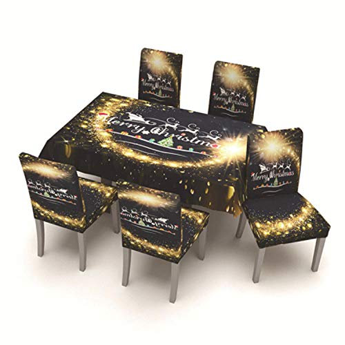 QHDXL Stuhlhussen Stretch Tischdecke Weihnachten 140 x 140cm Goldene Weihnachten Stuhlhusse Universal Stuhlkissen Hussen für Stühle Elasthan Stuhlüberzug Hocker Stuhlbezug Dekor Stuhl Hussen