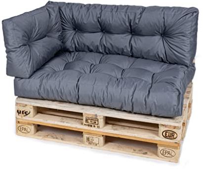 TexDeko® Garden Palettenkissen 120x80x18cm wasserabweisend UV - beständig In- & Outdoor Premium Sitzkissen gesteppt Palettenauflage für Europaletten (3-TLG Set, Grau)