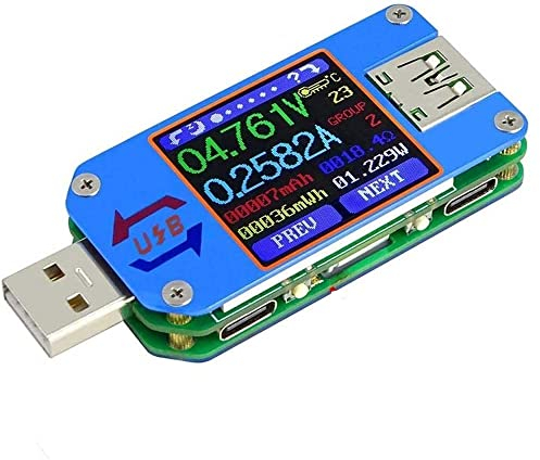 Fasizi UM25C USB-Voltmeter, Bluetooth-Typ-C-USB-Tester, USB-Spannungsmesser und Stromtester, 1,44-Zoll-5A-Farb-LCD-Display, Leistungstester, Multimeter, QC 2.0 3.0