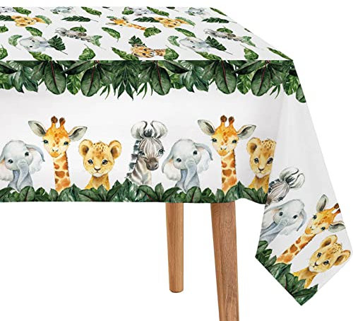 Safari Babyparty-Tischdecke, 3 Stück, Wild One Tischdecke, 274,3 x 137,2 cm, Dschungeltiere, Babyparty, Kunststoff-Tischdecke