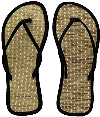 Tongs pour Femmes D'été Tongs en Lin de Paille à la Mode Antidérapant Respirant Pantoufles en Bambou pour Intérieur Chaussures De Voyage De Plage Décontractées,Noir,41