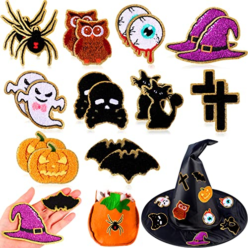 20 Stück Halloween Aufbügeln Patches Erntedankfest Aufkleber Applikationen Waschbar für Kleidung Süßer Kürbis Ahornblatt Truthahn Fledermaus Geist Weihnachten zum Aufnähen (Kürbis)